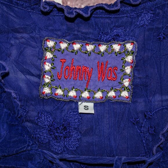 Johnny Was Women's Ruffle Lace-up neck Dress Blue Size Small - Picture 3 of 8